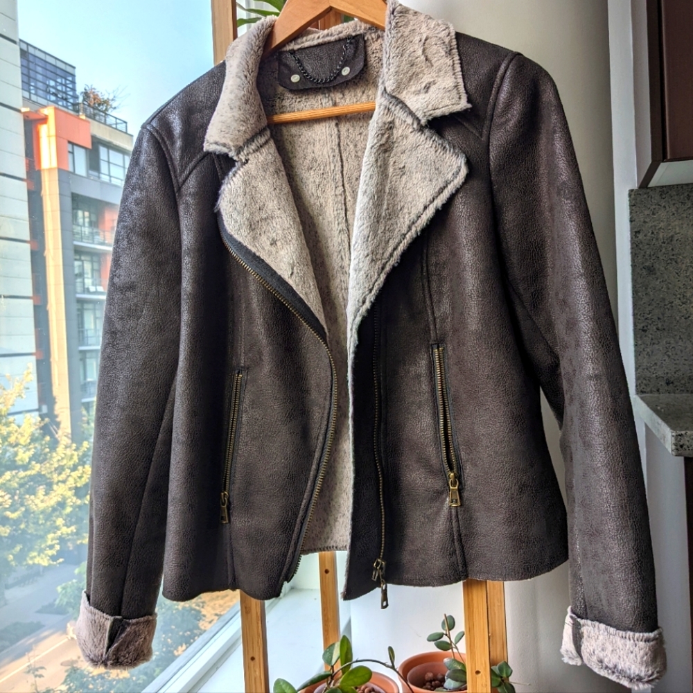 Faux suede and fur moto jacket
